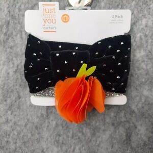 Carters Baby Pumpkin Headbands Girl Puff Black Velvet Halloween Thanksgiving (2)
